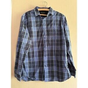 Banana Republic Mens Cotton Stretch Button Down Shirt Blue Plaid Size Large